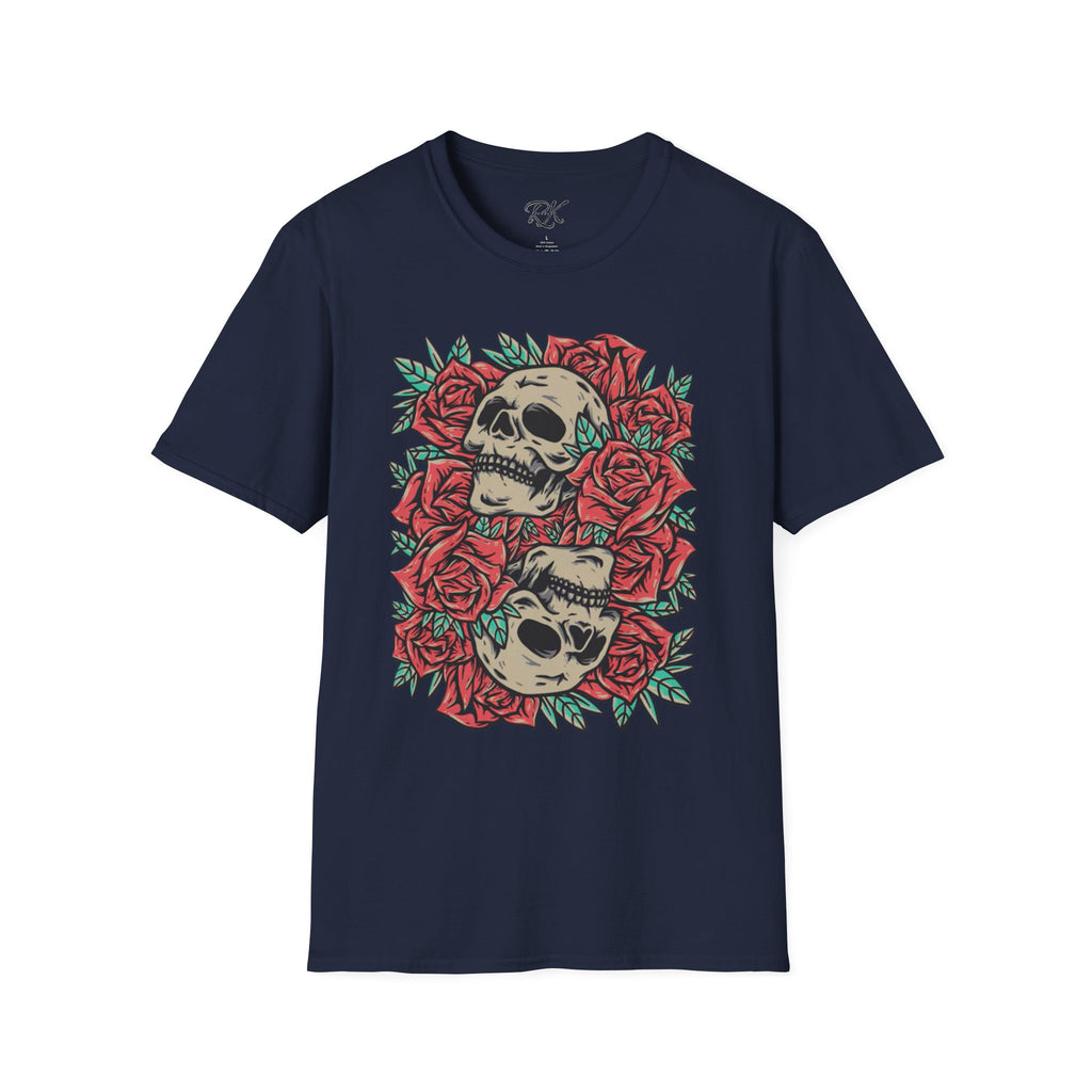 Skull & Roses Graphic T-Shirt | Edgy Casual Wear, Halloween Outfit, Gift for Friends, Festival Style, Unisex Shirt