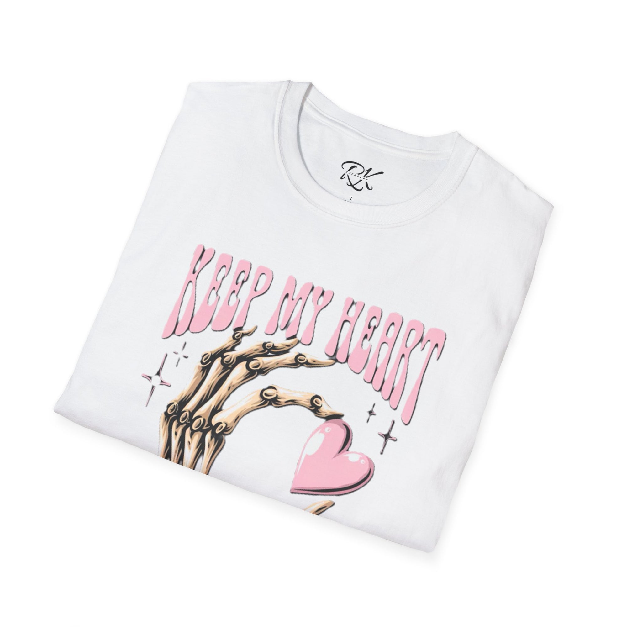 Keep My Heart Unisex Softstyle T-Shirt, Cute Graphic Tee, Valentine's Day Gift, Casual Style, Skeleton Design, Soft Cotton