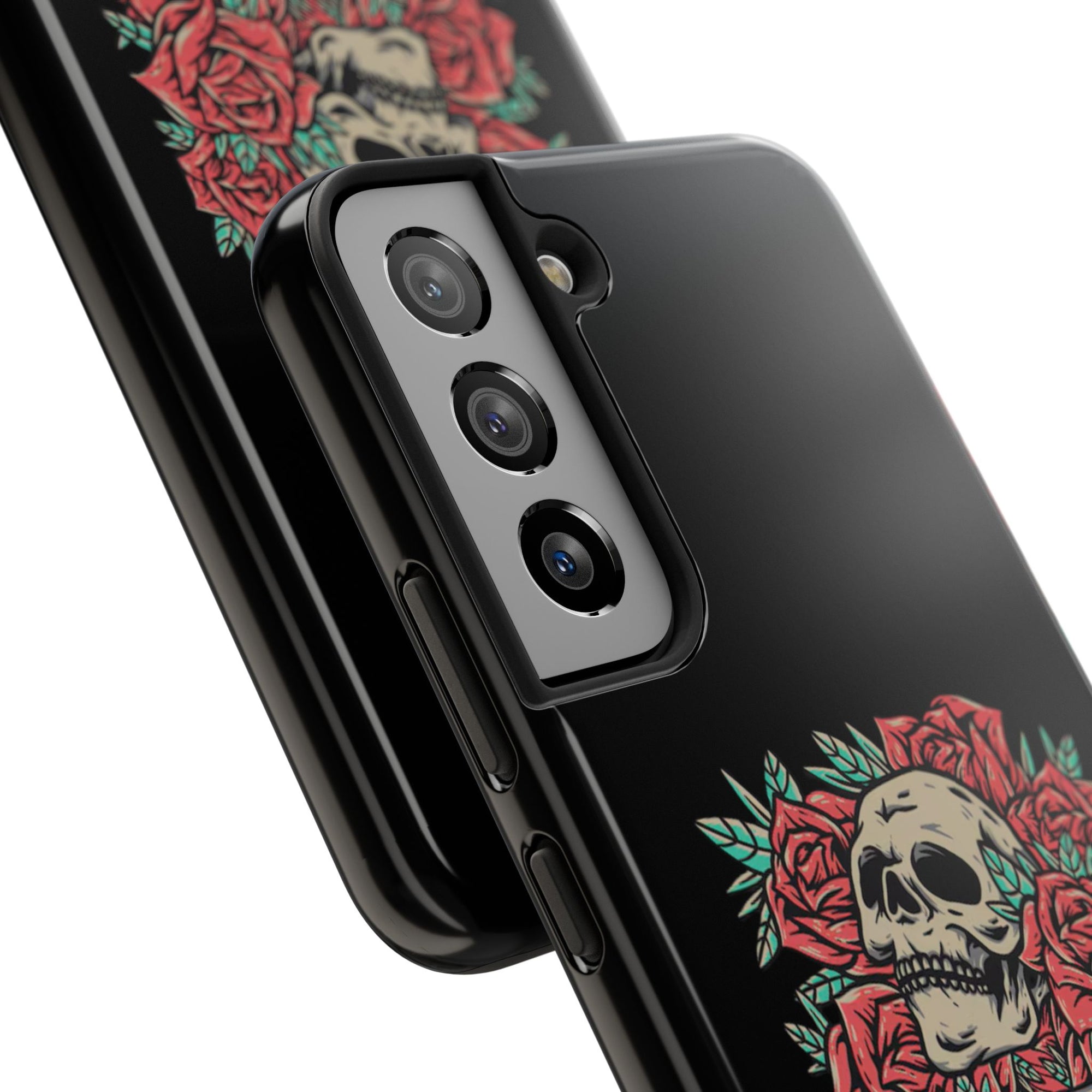 Stylish Skull & Roses Phone Case, Tough Phone Cover, Floral Skull Design, Unique Gift for her, Gothic Aesthetic Accessories