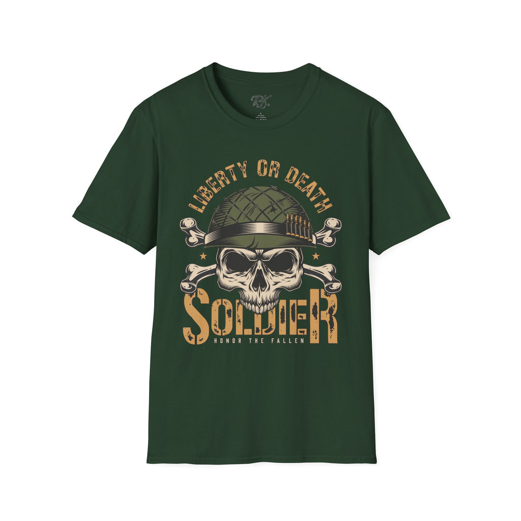 Liberty or Death Skull Soldier T-Shirt, Military Apparel, Unisex Graphic Tee, Veteran Gift, Casual Wear, Outdoor Adventure