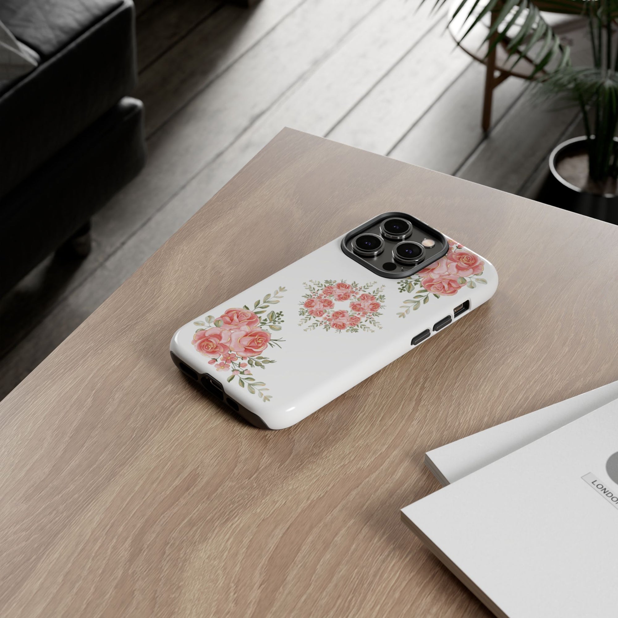 Floral Phone Case, Tough iPhone Case, Rose Design Case, Gift for Her, Floral Phone Cover
