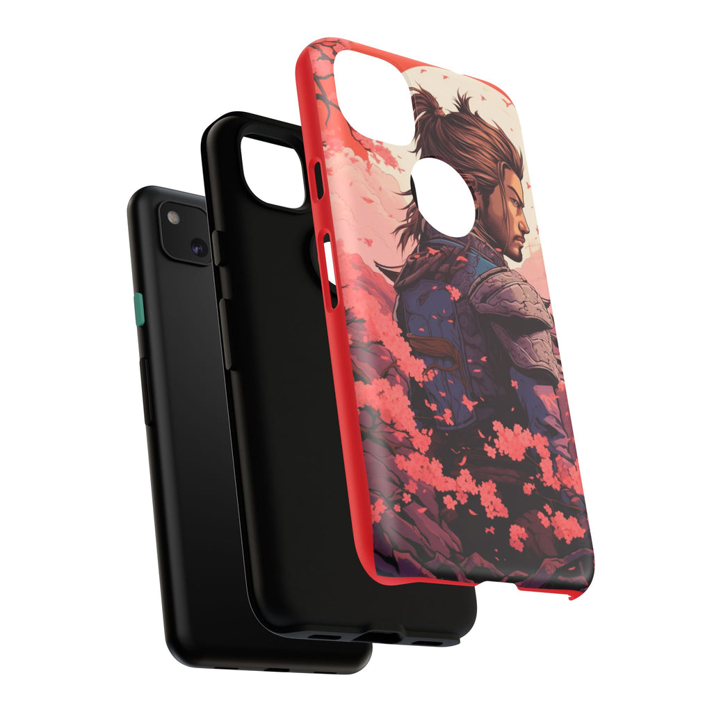 Samurai Phone Case, Tough Cases for Men, Cherry Blossom Art, Gift for Anime Fans, Unique Phone Accessory, Stylish Protection