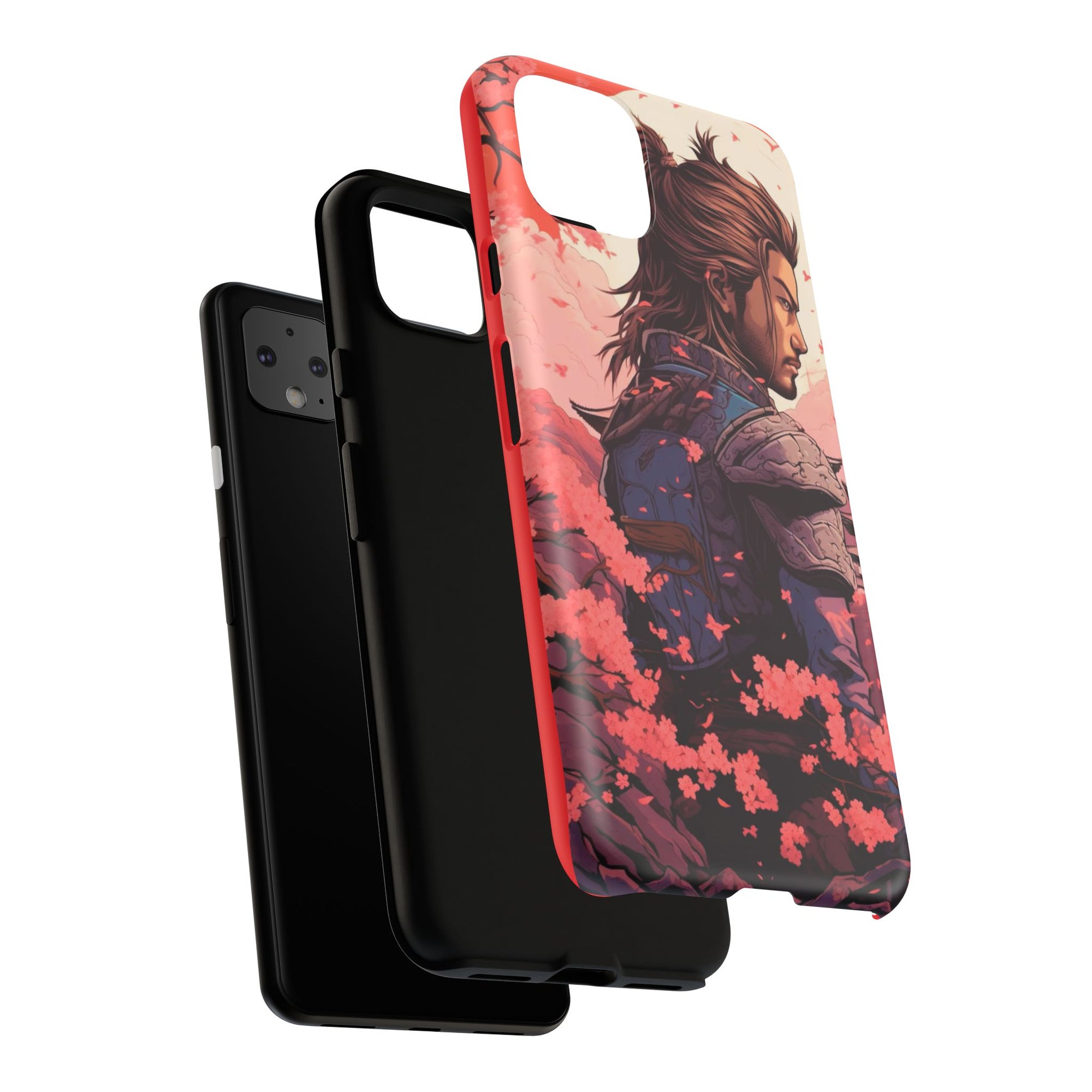 Samurai Phone Case, Tough Cases for Men, Cherry Blossom Art, Gift for Anime Fans, Unique Phone Accessory, Stylish Protection