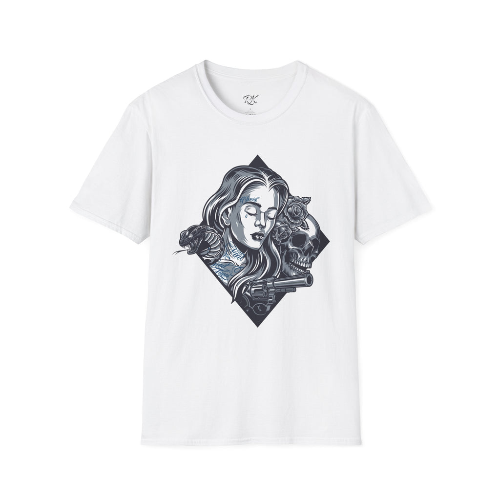 Edgy Graphic Tee, Unisex T-Shirt with Skull and Rose Design, Stylish Casual Wear, Perfect for Gift Giving, Comfortable Everyday Attire