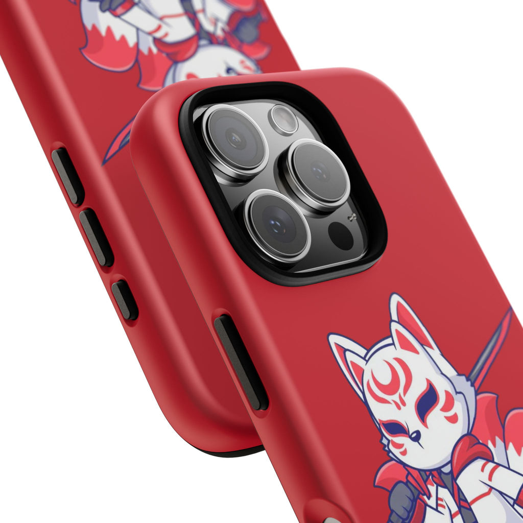 Anime-Inspired Tough Phone Case, Kawaii Fox Design, Gift for Gamers, Cute Phone Accessories, Red Phone Cover, Cosplay Merchandise
