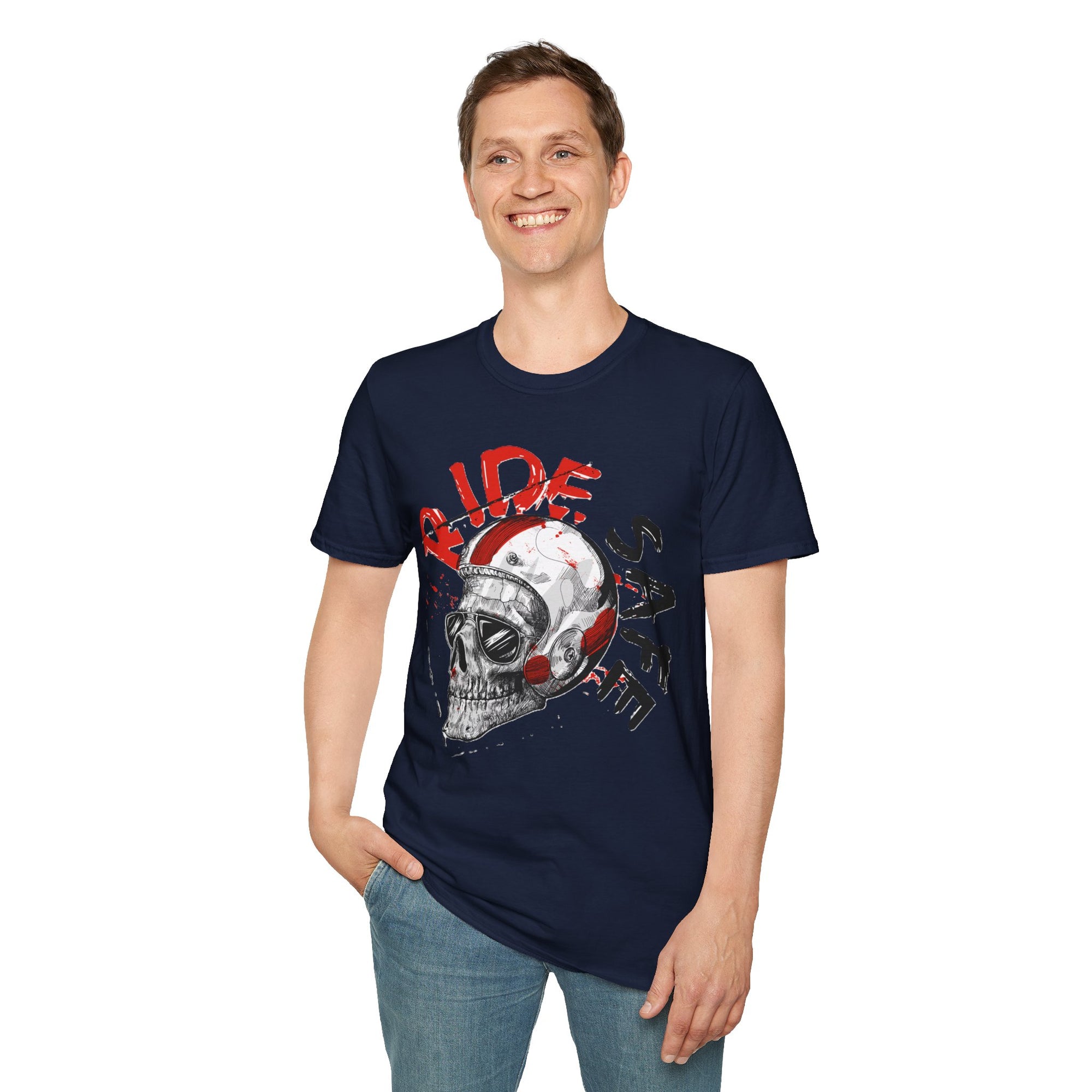 Ride Safe Skull T-Shirt | Unisex Softstyle Tee for Bikers | Perfect for Motorcyclists, Casual Wear, Gifts, and Events