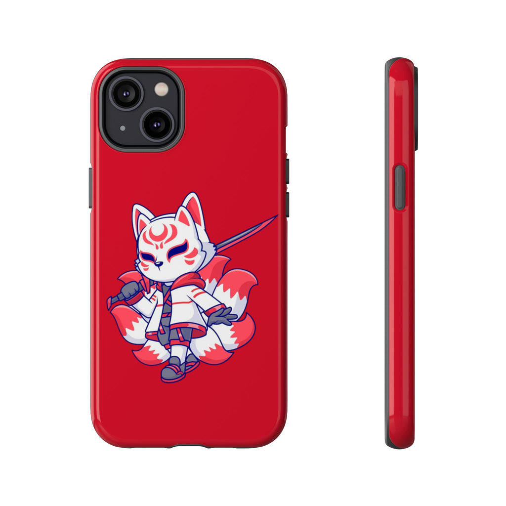 Anime-Inspired Tough Phone Case, Kawaii Fox Design, Gift for Gamers, Cute Phone Accessories, Red Phone Cover, Cosplay Merchandise