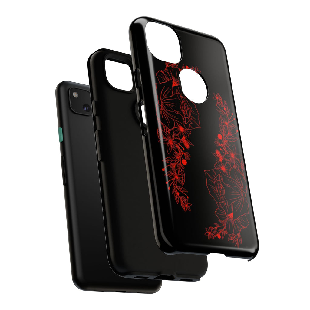 Stylish Floral Phone Case, Tough Phone Cover, Floral Design Case, Gift for Her, Black Phone Accessories