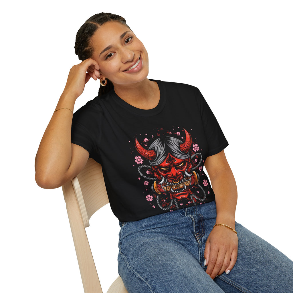 Bold Demon Graphic Unisex Softstyle T-Shirt | Streetwear Tee, Casual Wear, Unique Gift, Anime Lover Apparel, Festival Clothing