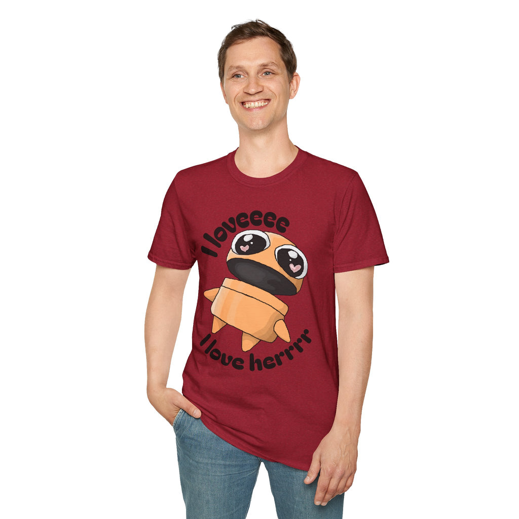 I love Herrrrr Cute Cartoon Love T-Shirt, Unisex Softstyle Tee, Perfect for Gifts, Casual Wear, Valentine's Day, Cute Character Apparel