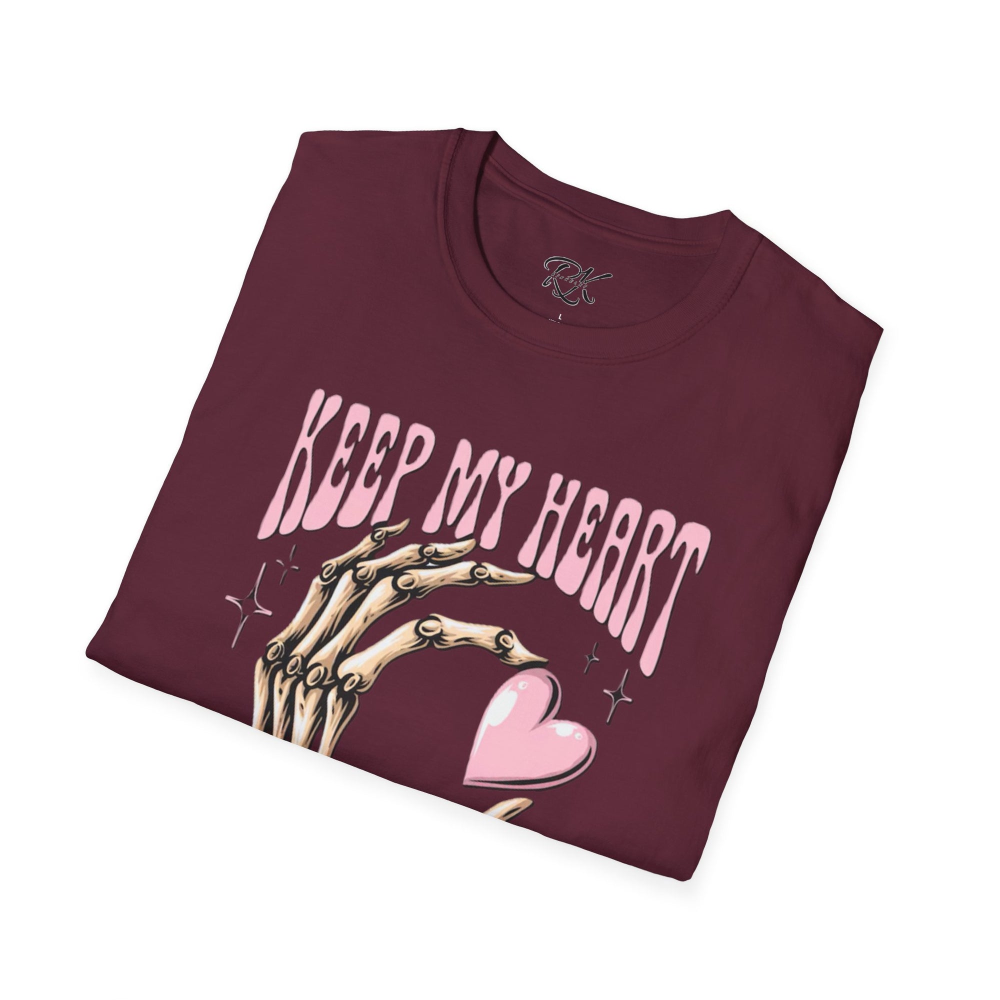 Keep My Heart Unisex Softstyle T-Shirt, Cute Graphic Tee, Valentine's Day Gift, Casual Style, Skeleton Design, Soft Cotton