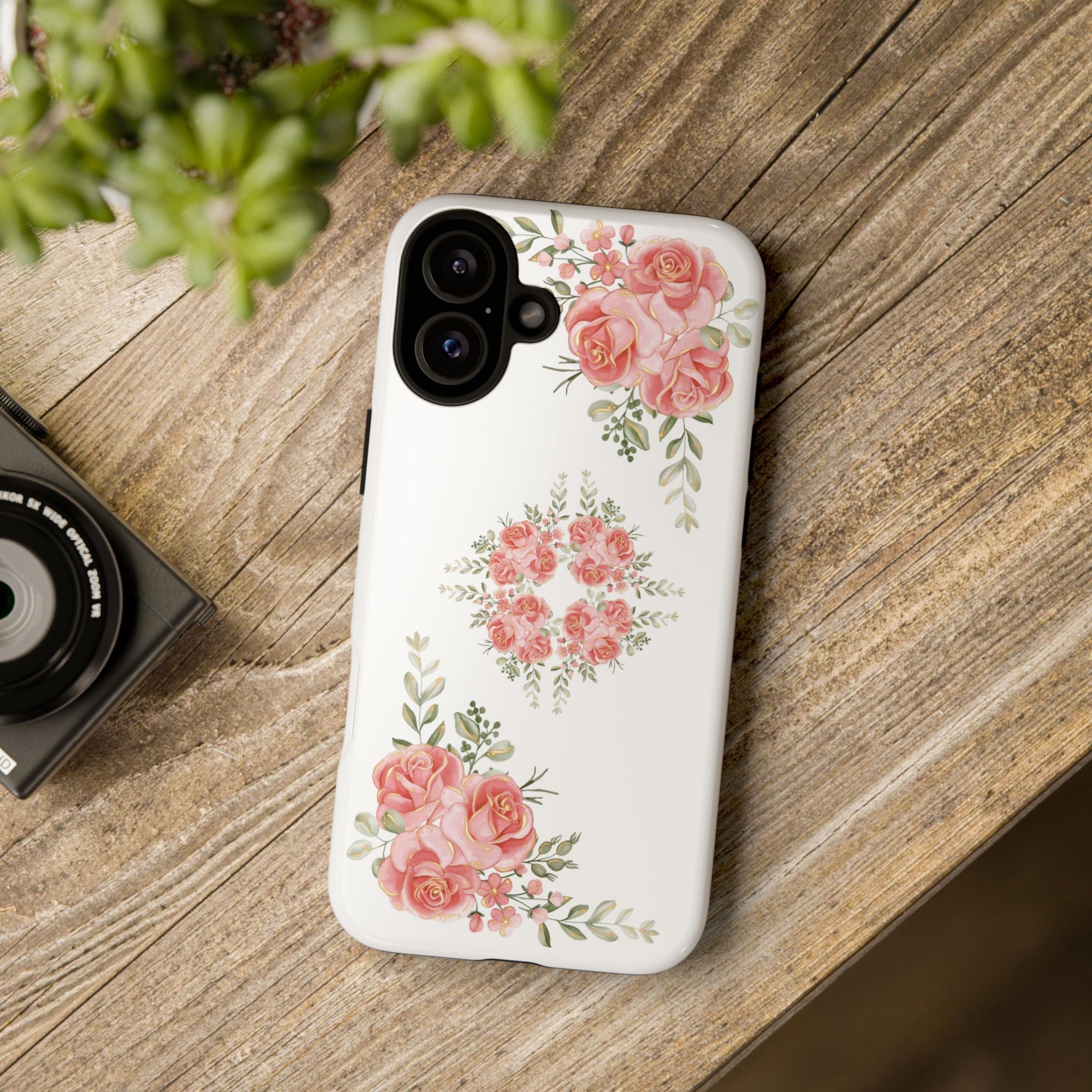 Floral Phone Case, Tough iPhone Case, Rose Design Case, Gift for Her, Floral Phone Cover