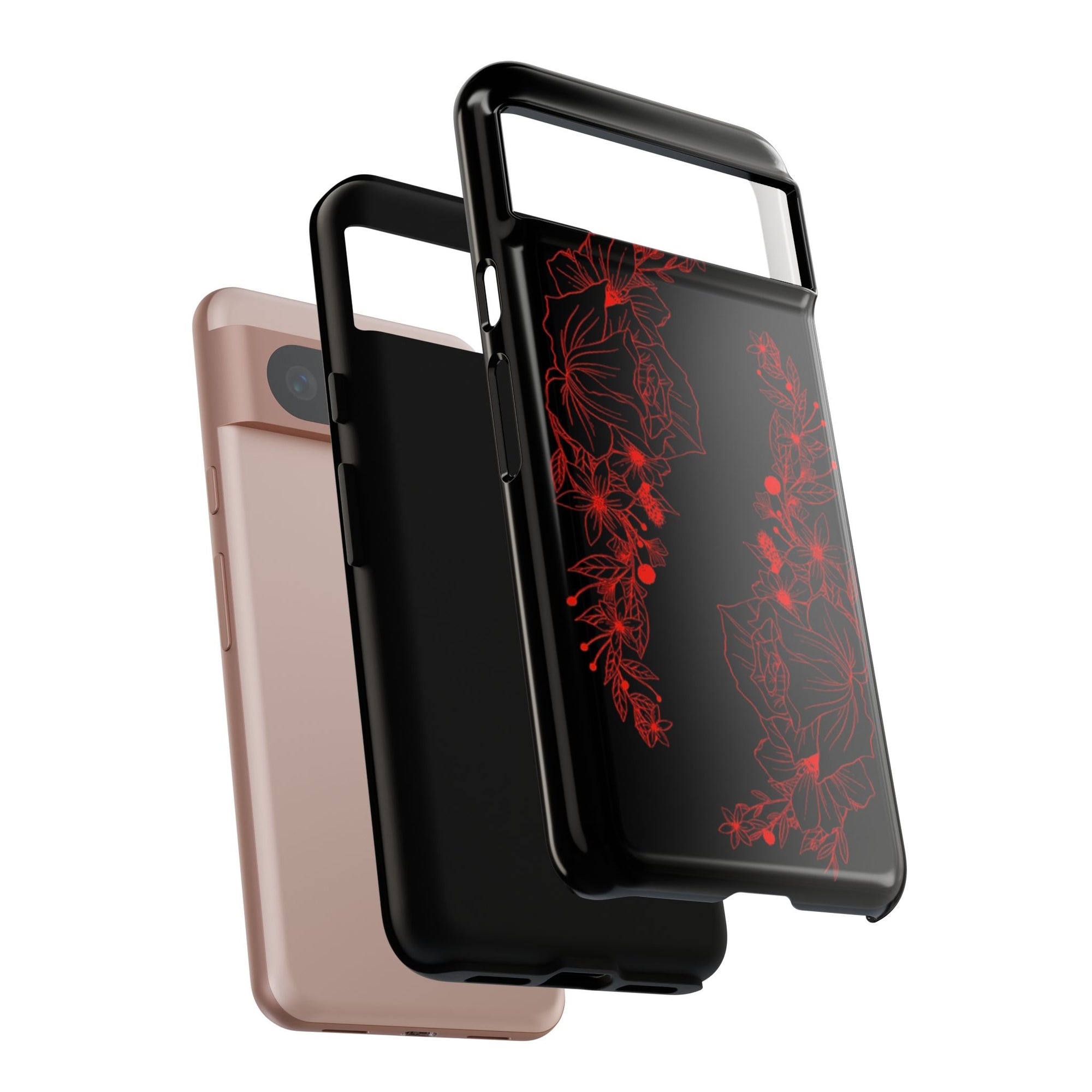 Stylish Floral Phone Case, Tough Phone Cover, Floral Design Case, Gift for Her, Black Phone Accessories