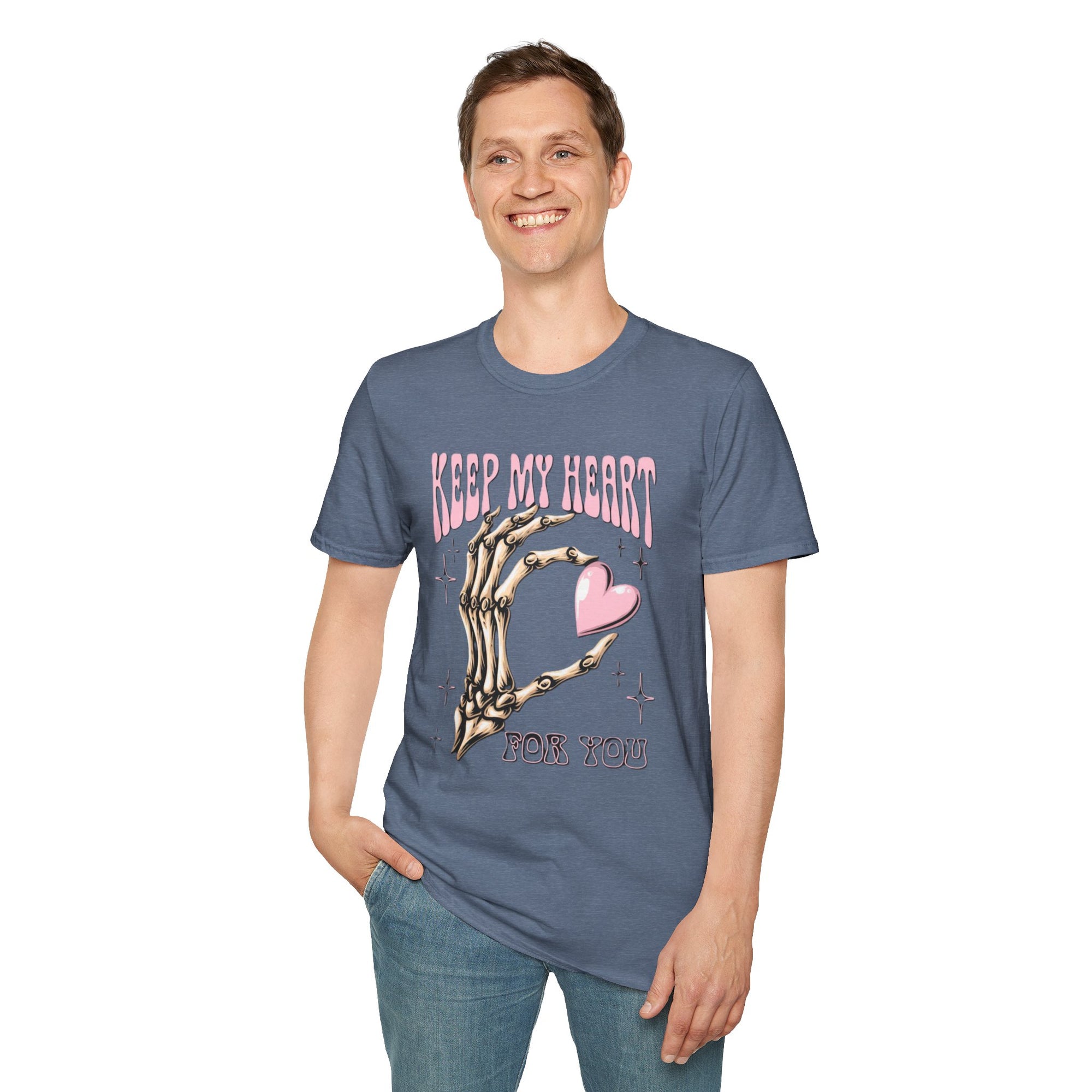 Keep My Heart Unisex Softstyle T-Shirt, Cute Graphic Tee, Valentine's Day Gift, Casual Style, Skeleton Design, Soft Cotton