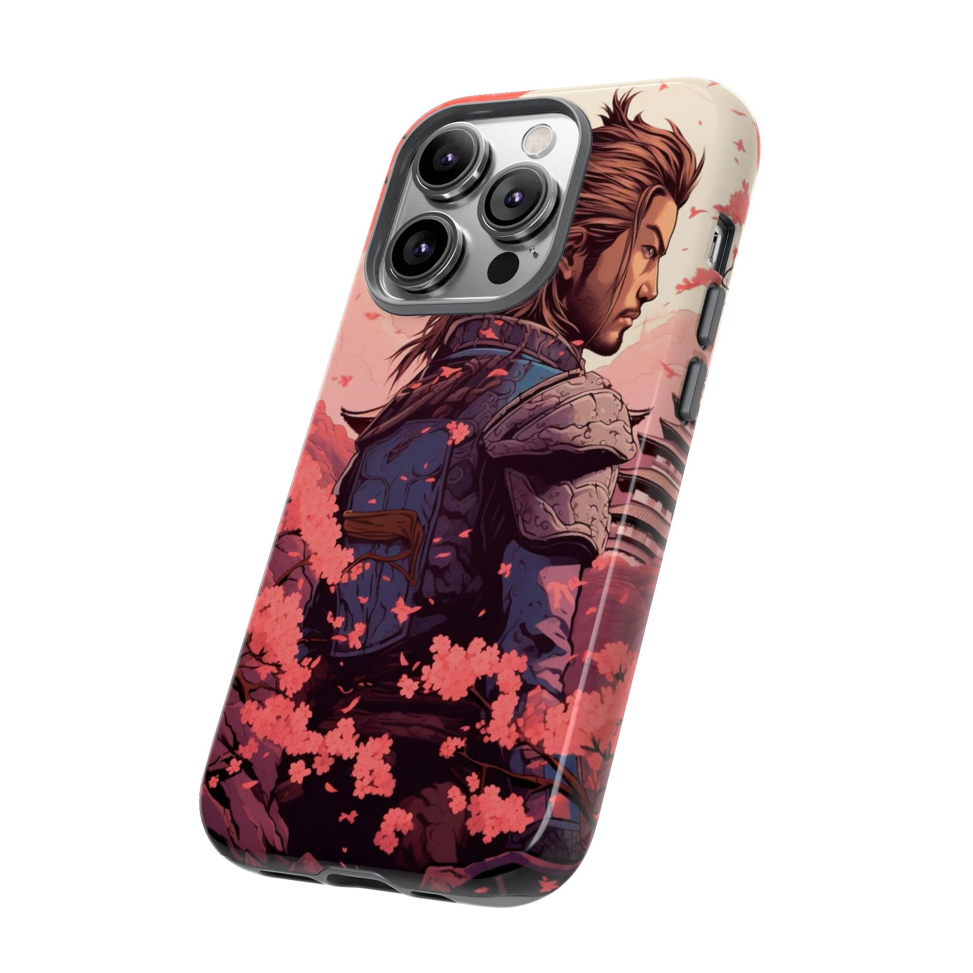 Samurai Phone Case, Tough Cases for Men, Cherry Blossom Art, Gift for Anime Fans, Unique Phone Accessory, Stylish Protection