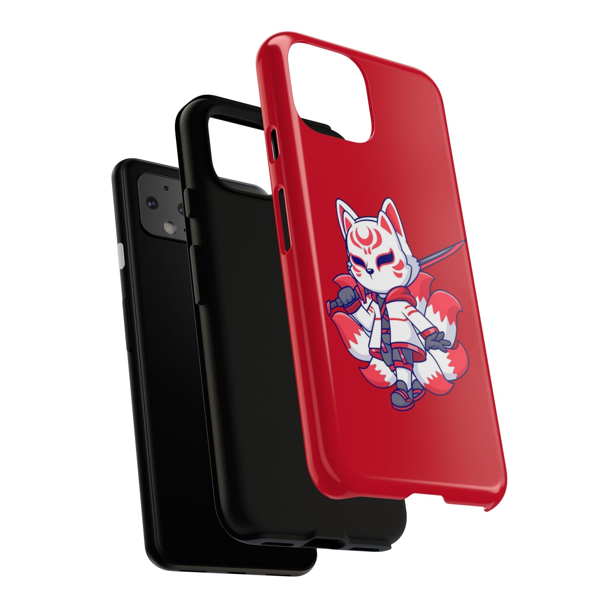 Anime-Inspired Tough Phone Case, Kawaii Fox Design, Gift for Gamers, Cute Phone Accessories, Red Phone Cover, Cosplay Merchandise