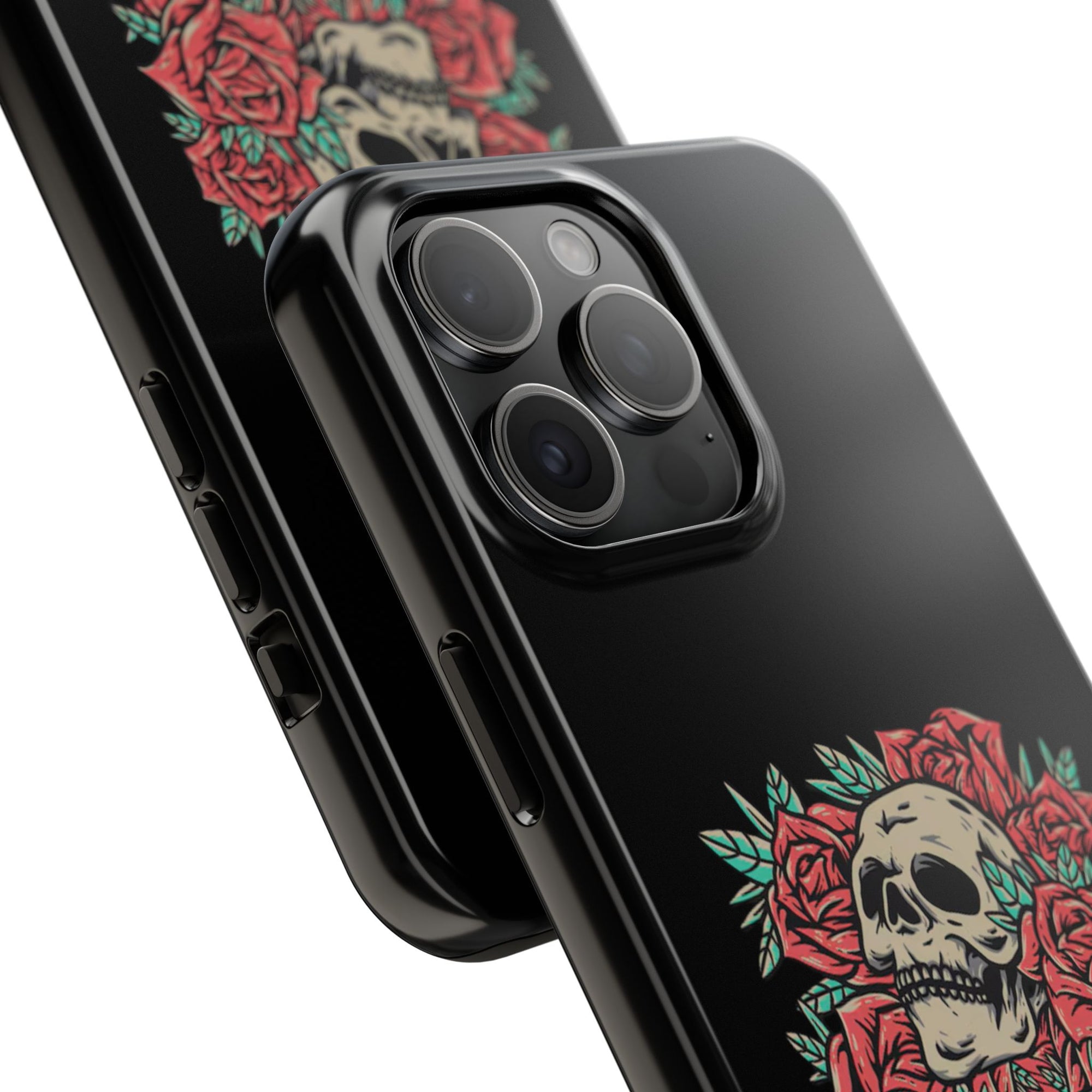 Stylish Skull & Roses Phone Case, Tough Phone Cover, Floral Skull Design, Unique Gift for her, Gothic Aesthetic Accessories