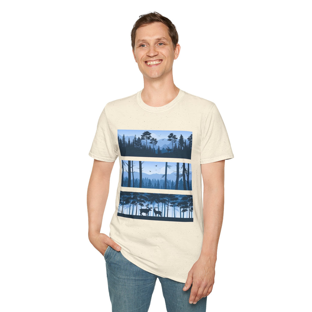 Mountain Landscape Unisex Softstyle T-Shirt | Nature Lover Gift, Outdoor Adventure Tee, Relaxed Fit, Casual Wear, Camping Shirt
