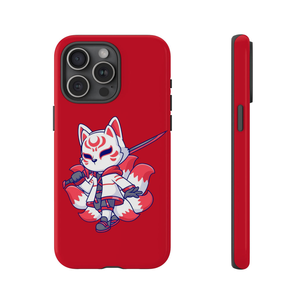 Anime-Inspired Tough Phone Case, Kawaii Fox Design, Gift for Gamers, Cute Phone Accessories, Red Phone Cover, Cosplay Merchandise