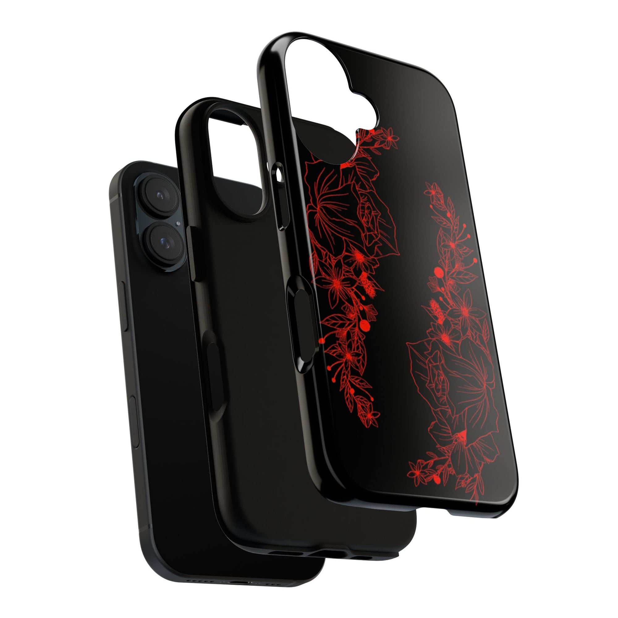 Stylish Floral Phone Case, Tough Phone Cover, Floral Design Case, Gift for Her, Black Phone Accessories