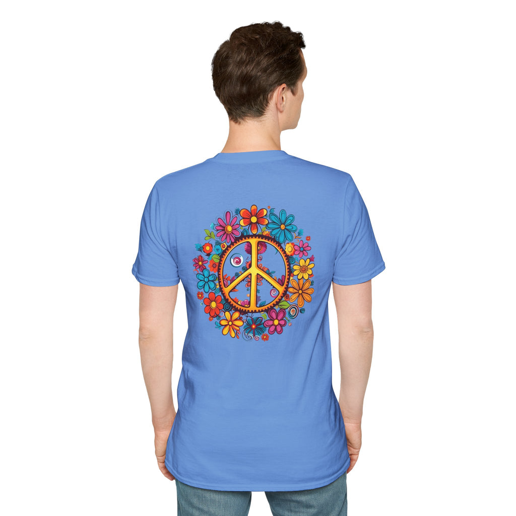 Bohemian Floral T-Shirt, Hippie Shirt, Peace Sign Tee, Gift for Festival Lovers, Artistic Apparel, Unisex Graphic Tee