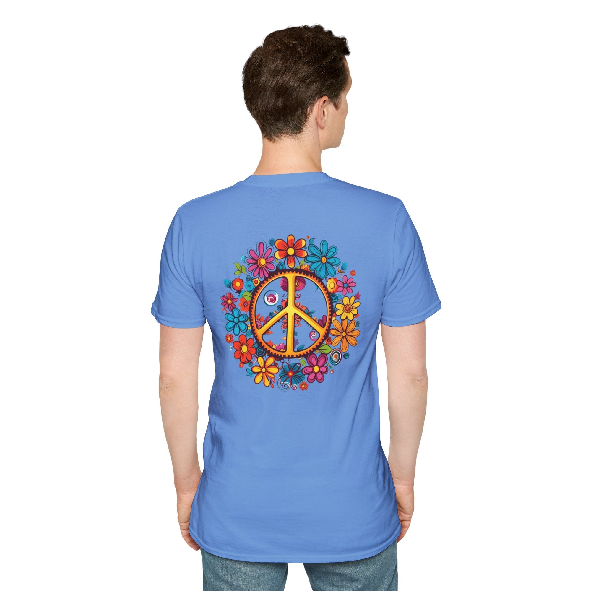 Bohemian Floral T-Shirt, Hippie Shirt, Peace Sign Tee, Gift for Festival Lovers, Artistic Apparel, Unisex Graphic Tee