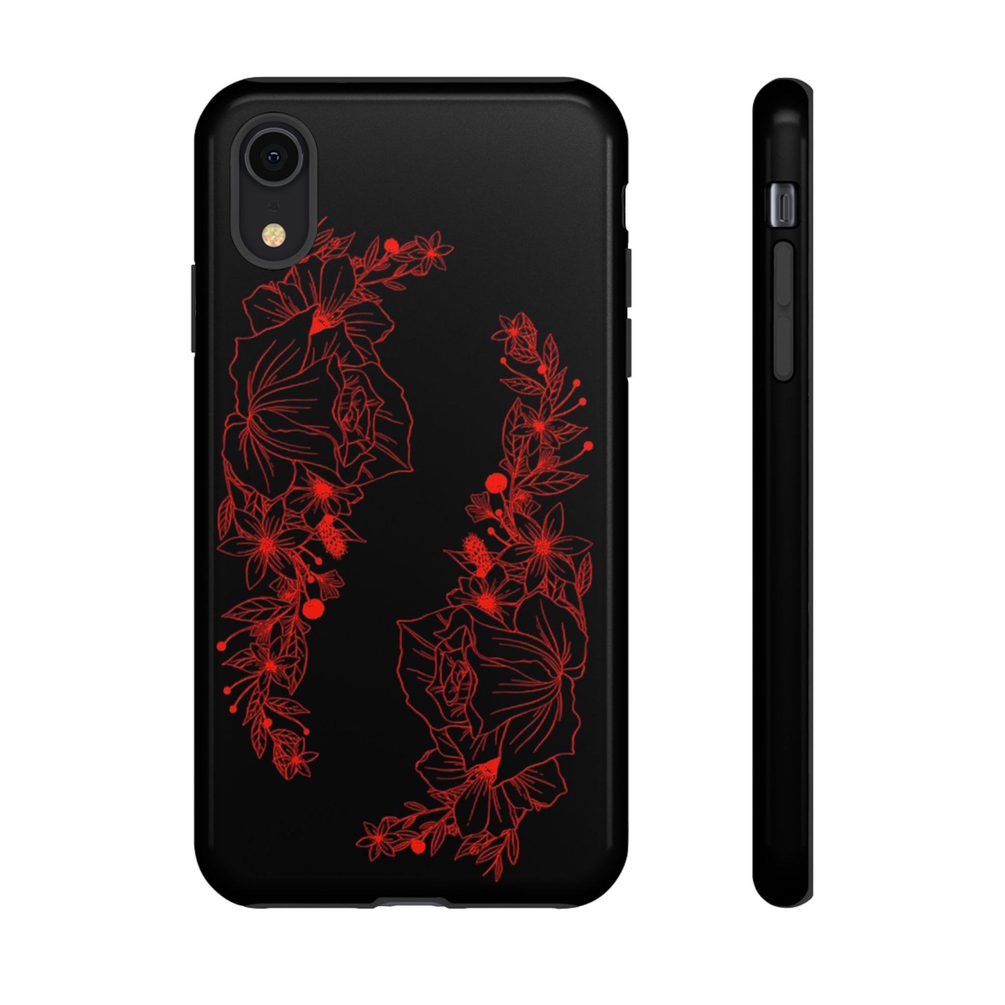 Stylish Floral Phone Case, Tough Phone Cover, Floral Design Case, Gift for Her, Black Phone Accessories