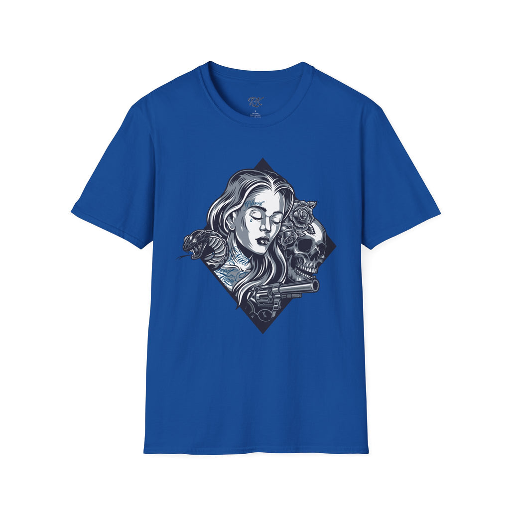 Edgy Graphic Tee, Unisex T-Shirt with Skull and Rose Design, Stylish Casual Wear, Perfect for Gift Giving, Comfortable Everyday Attire