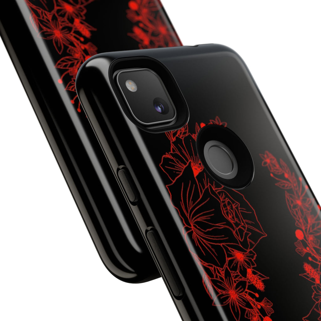 Stylish Floral Phone Case, Tough Phone Cover, Floral Design Case, Gift for Her, Black Phone Accessories