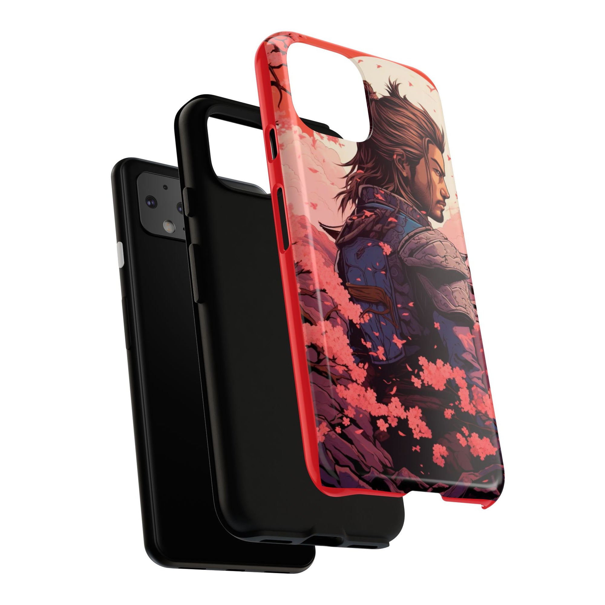 Samurai Phone Case, Tough Cases for Men, Cherry Blossom Art, Gift for Anime Fans, Unique Phone Accessory, Stylish Protection