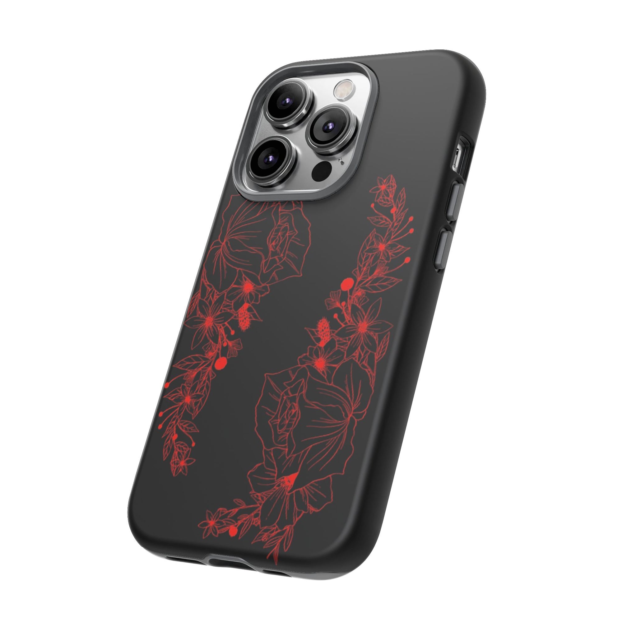 Stylish Floral Phone Case, Tough Phone Cover, Floral Design Case, Gift for Her, Black Phone Accessories