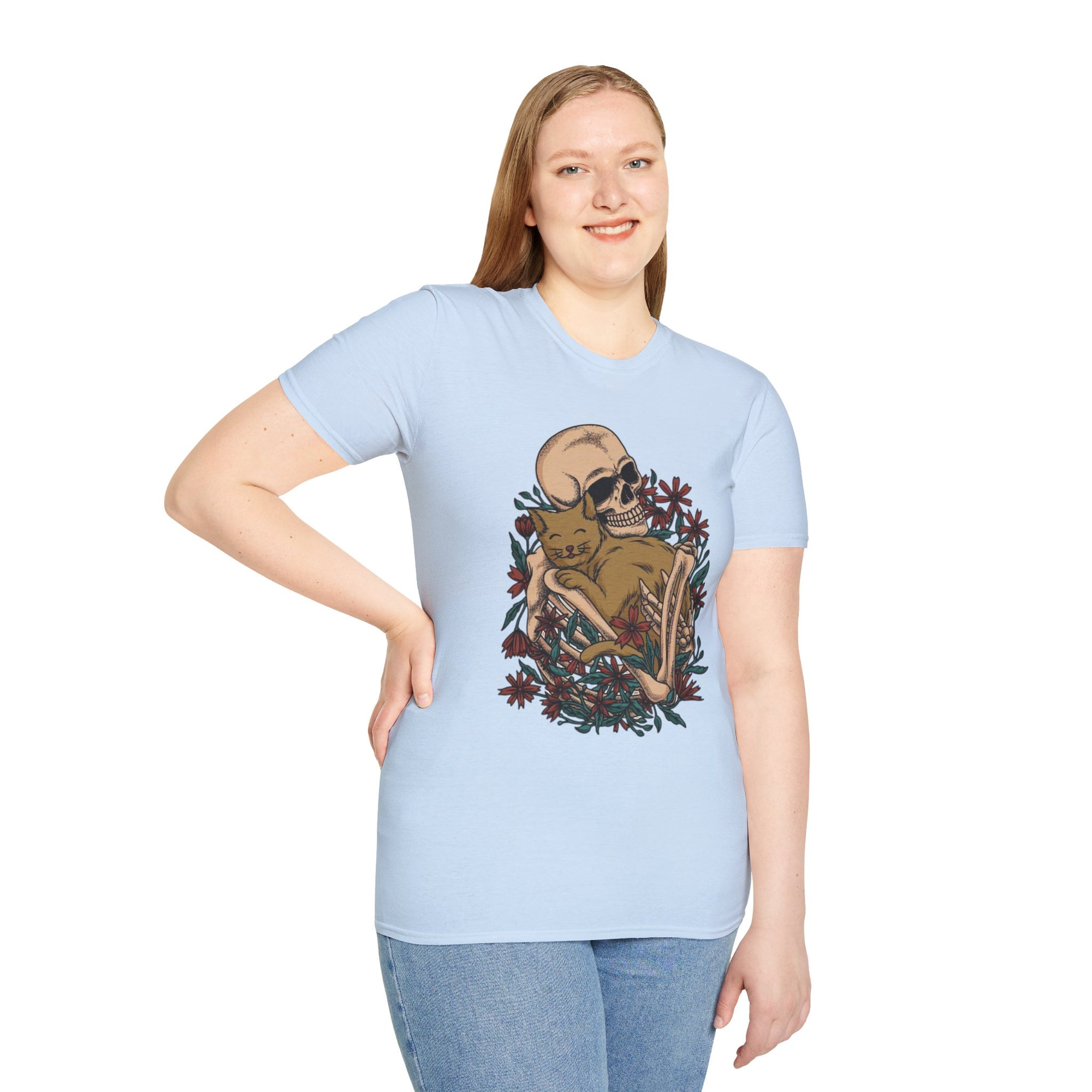 Skeleton Floral Unisex T-Shirt, Cute Grunge Tee, Quirky Halloween Shirt, Casual Everyday Wear, Unique Graphic Top