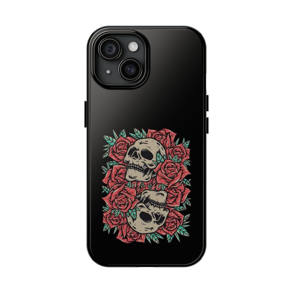 Stylish Skull & Roses Phone Case, Tough Phone Cover, Floral Skull Design, Unique Gift for her, Gothic Aesthetic Accessories