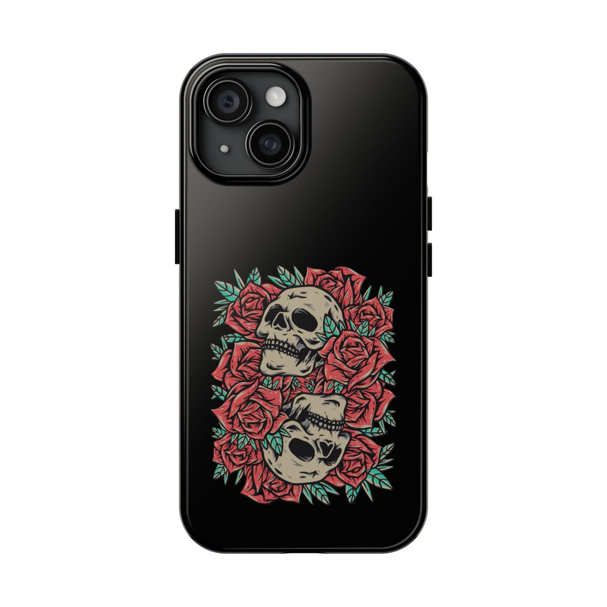 Stylish Skull & Roses Phone Case, Tough Phone Cover, Floral Skull Design, Unique Gift for her, Gothic Aesthetic Accessories