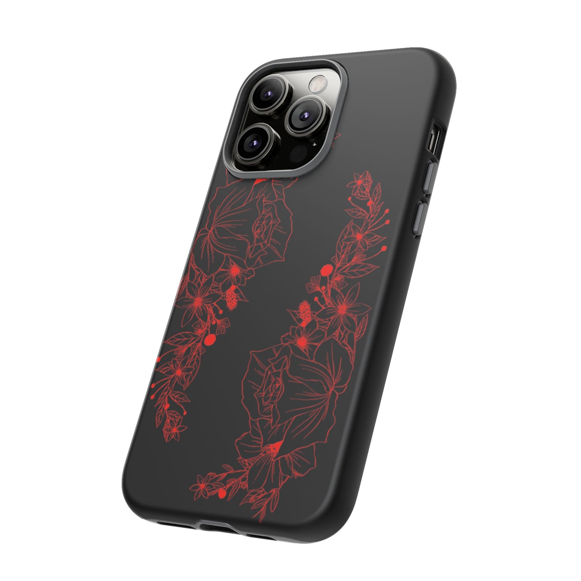 Stylish Floral Phone Case, Tough Phone Cover, Floral Design Case, Gift for Her, Black Phone Accessories