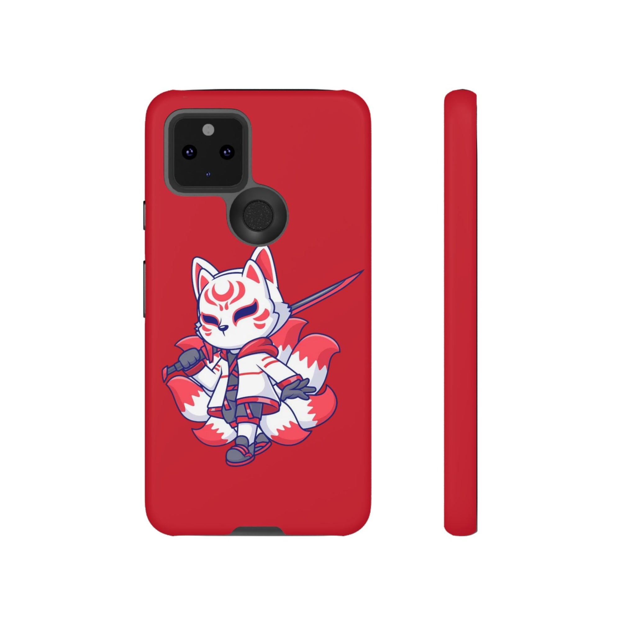 Anime-Inspired Tough Phone Case, Kawaii Fox Design, Gift for Gamers, Cute Phone Accessories, Red Phone Cover, Cosplay Merchandise