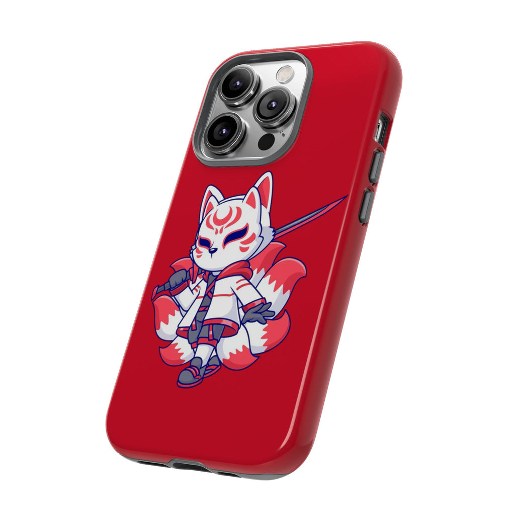 Anime-Inspired Tough Phone Case, Kawaii Fox Design, Gift for Gamers, Cute Phone Accessories, Red Phone Cover, Cosplay Merchandise