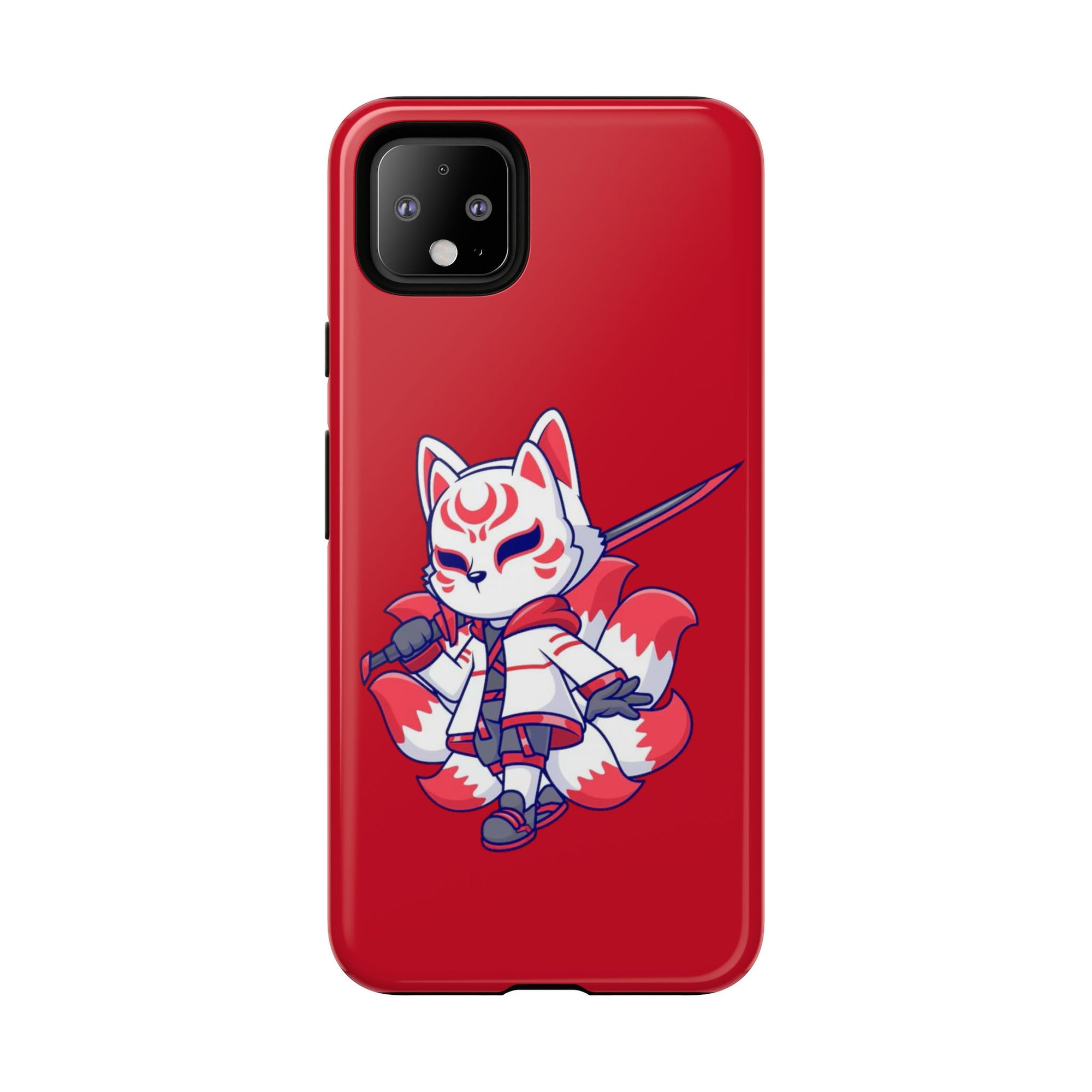 Anime-Inspired Tough Phone Case, Kawaii Fox Design, Gift for Gamers, Cute Phone Accessories, Red Phone Cover, Cosplay Merchandise