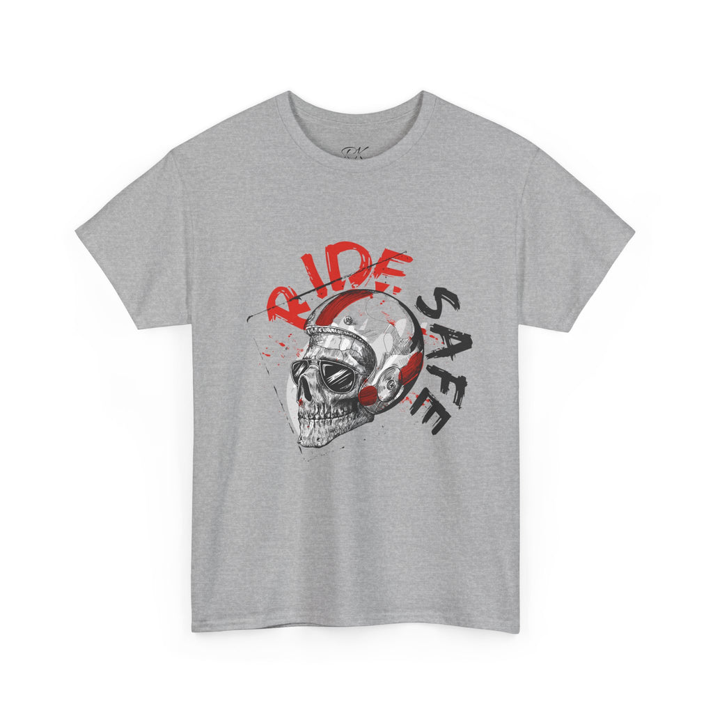 Skull Themed Ride Safe Tee, Unisex Heavy Cotton T-Shirt, Motorcycle Tee, Biker Apparel, Gift for Riders, Casual Wear