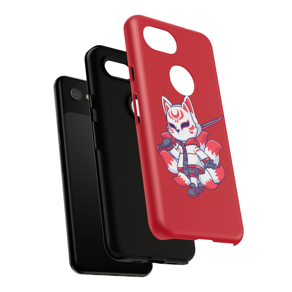 Anime-Inspired Tough Phone Case, Kawaii Fox Design, Gift for Gamers, Cute Phone Accessories, Red Phone Cover, Cosplay Merchandise