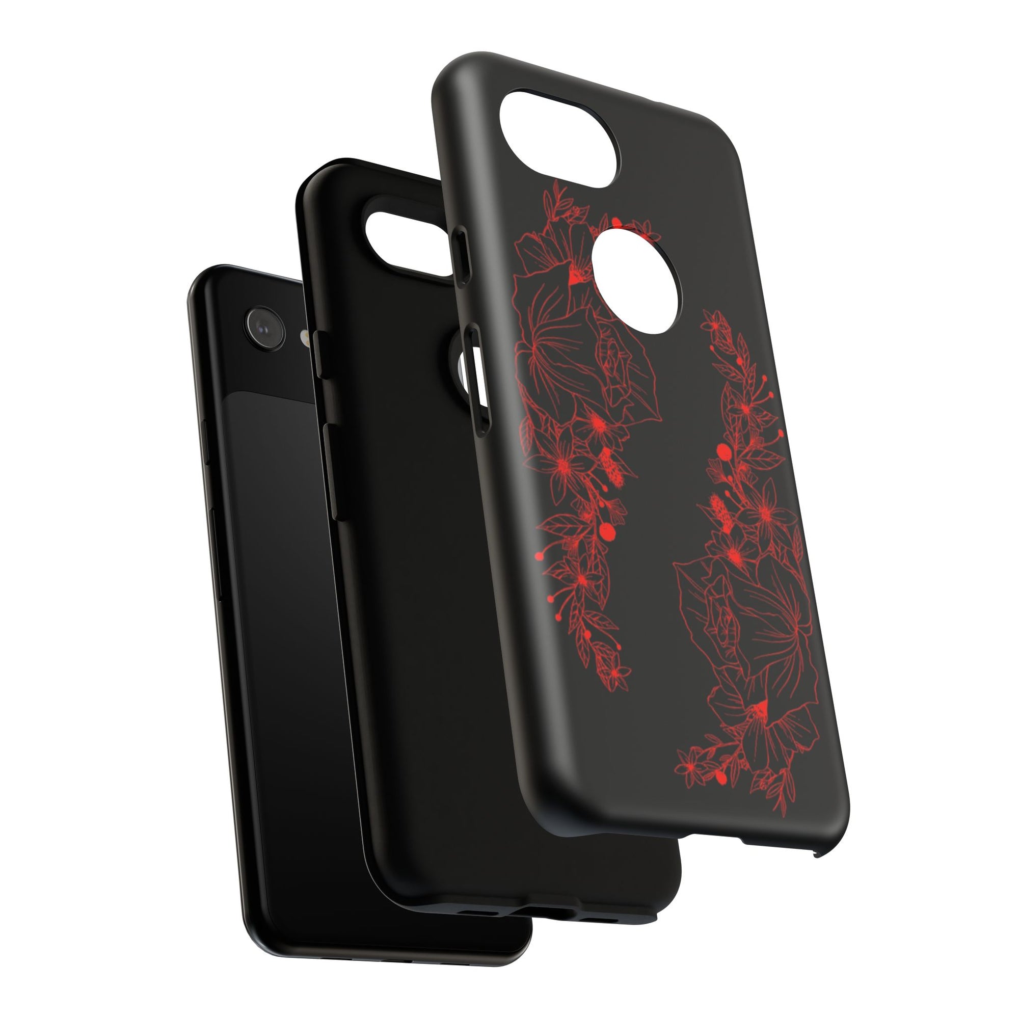 Stylish Floral Phone Case, Tough Phone Cover, Floral Design Case, Gift for Her, Black Phone Accessories