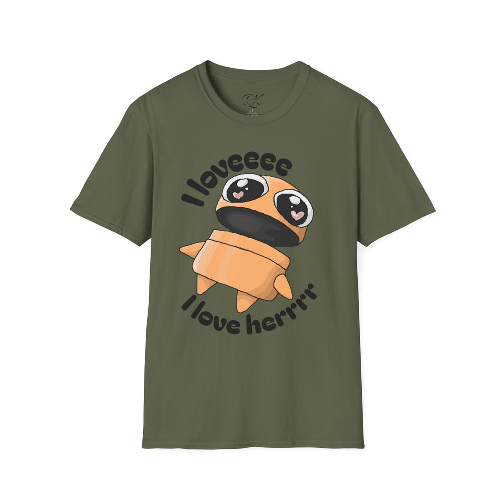 I love Herrrrr Cute Cartoon Love T-Shirt, Unisex Softstyle Tee, Perfect for Gifts, Casual Wear, Valentine's Day, Cute Character Apparel