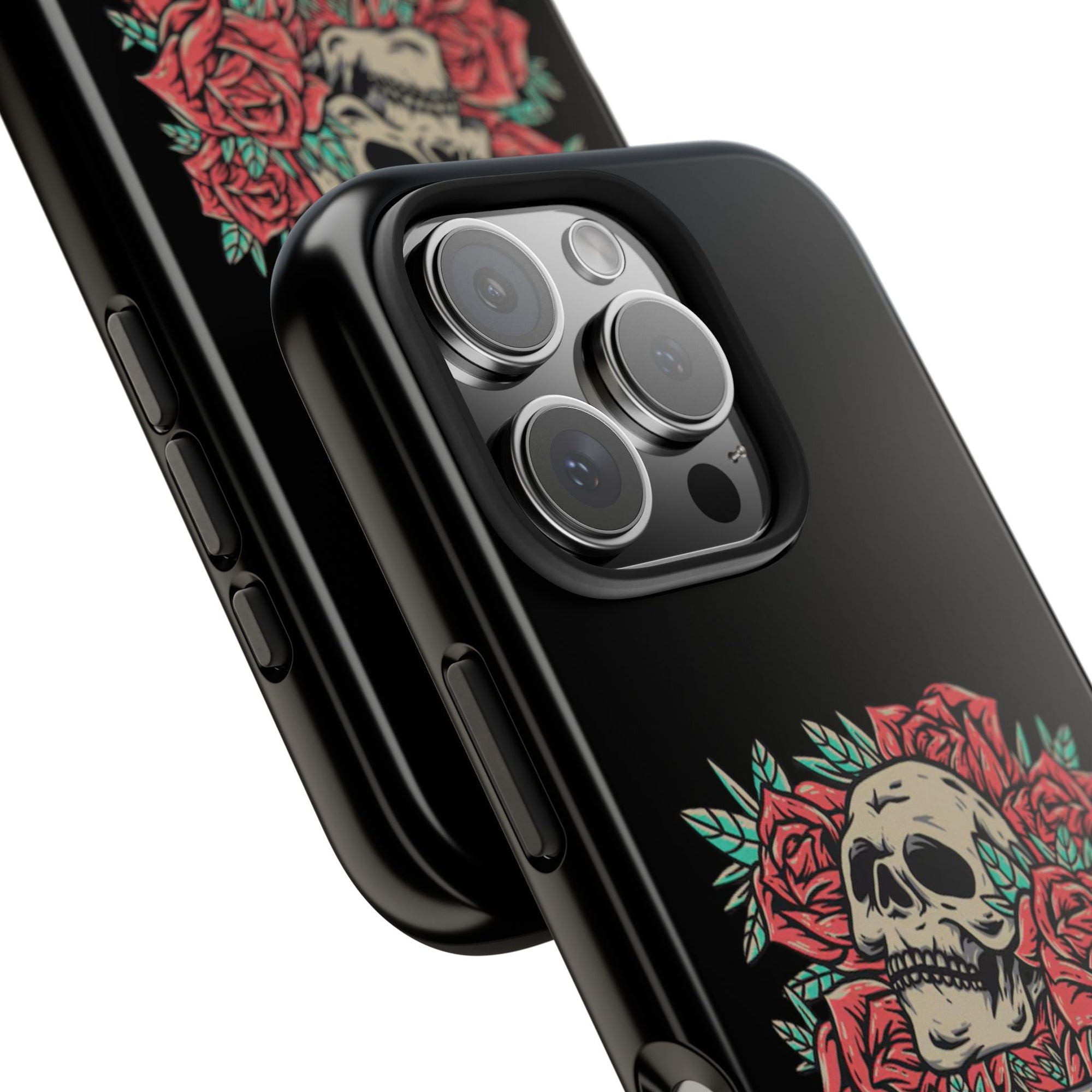 Stylish Skull & Roses Phone Case, Tough Phone Cover, Floral Skull Design, Unique Gift for her, Gothic Aesthetic Accessories