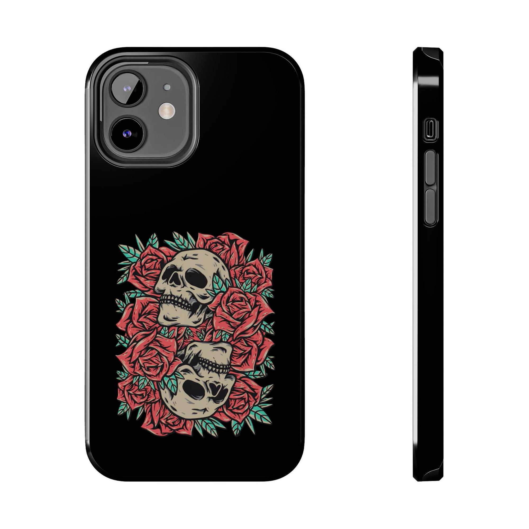 Stylish Skull & Roses Phone Case, Tough Phone Cover, Floral Skull Design, Unique Gift for her, Gothic Aesthetic Accessories
