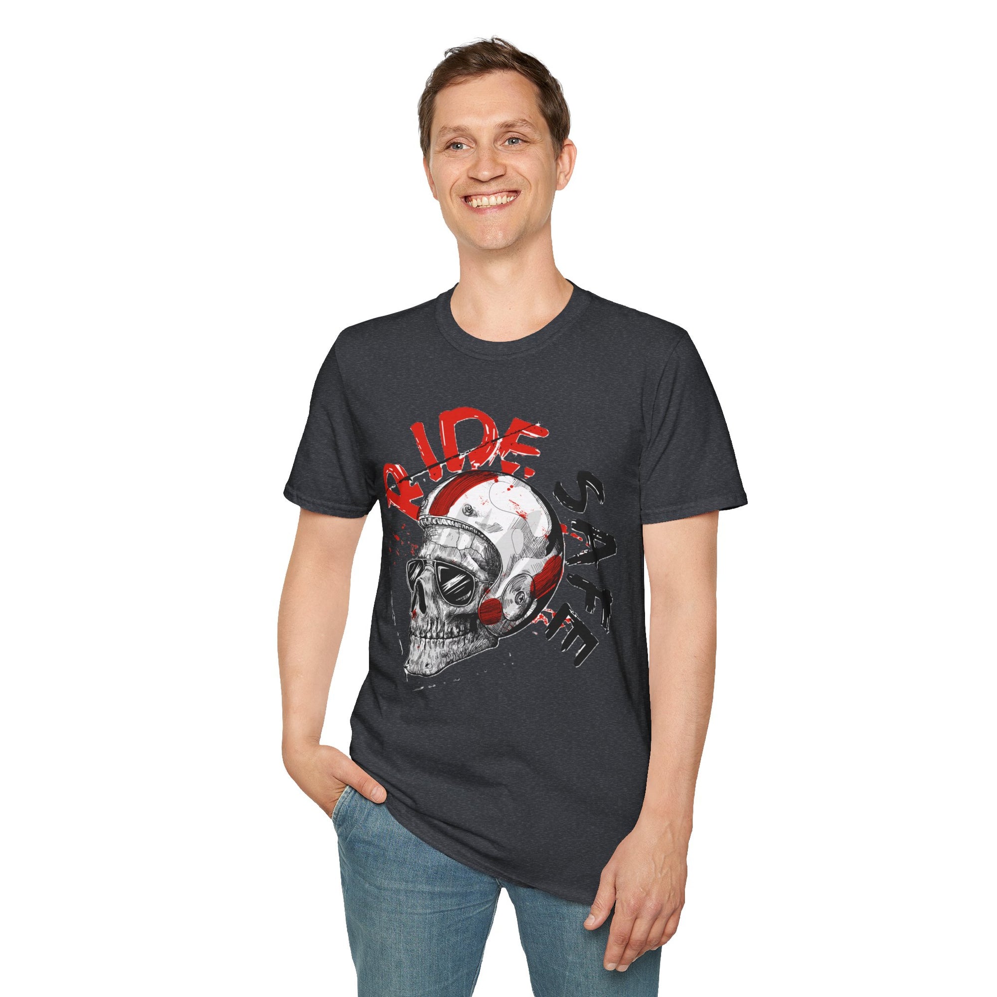 Ride Safe Skull T-Shirt | Unisex Softstyle Tee for Bikers | Perfect for Motorcyclists, Casual Wear, Gifts, and Events