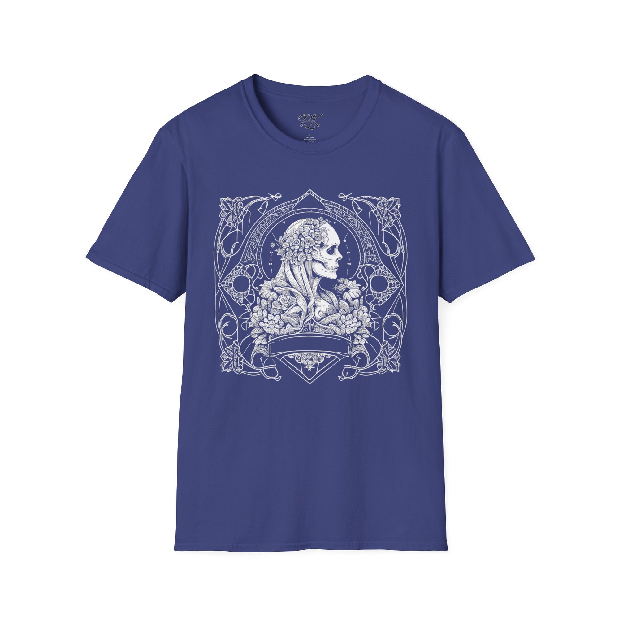Gothic Floral Skull T-Shirt, Unisex Softstyle Tee, Halloween Apparel, Gothic Fashion, Unique Gift, Casual Wear