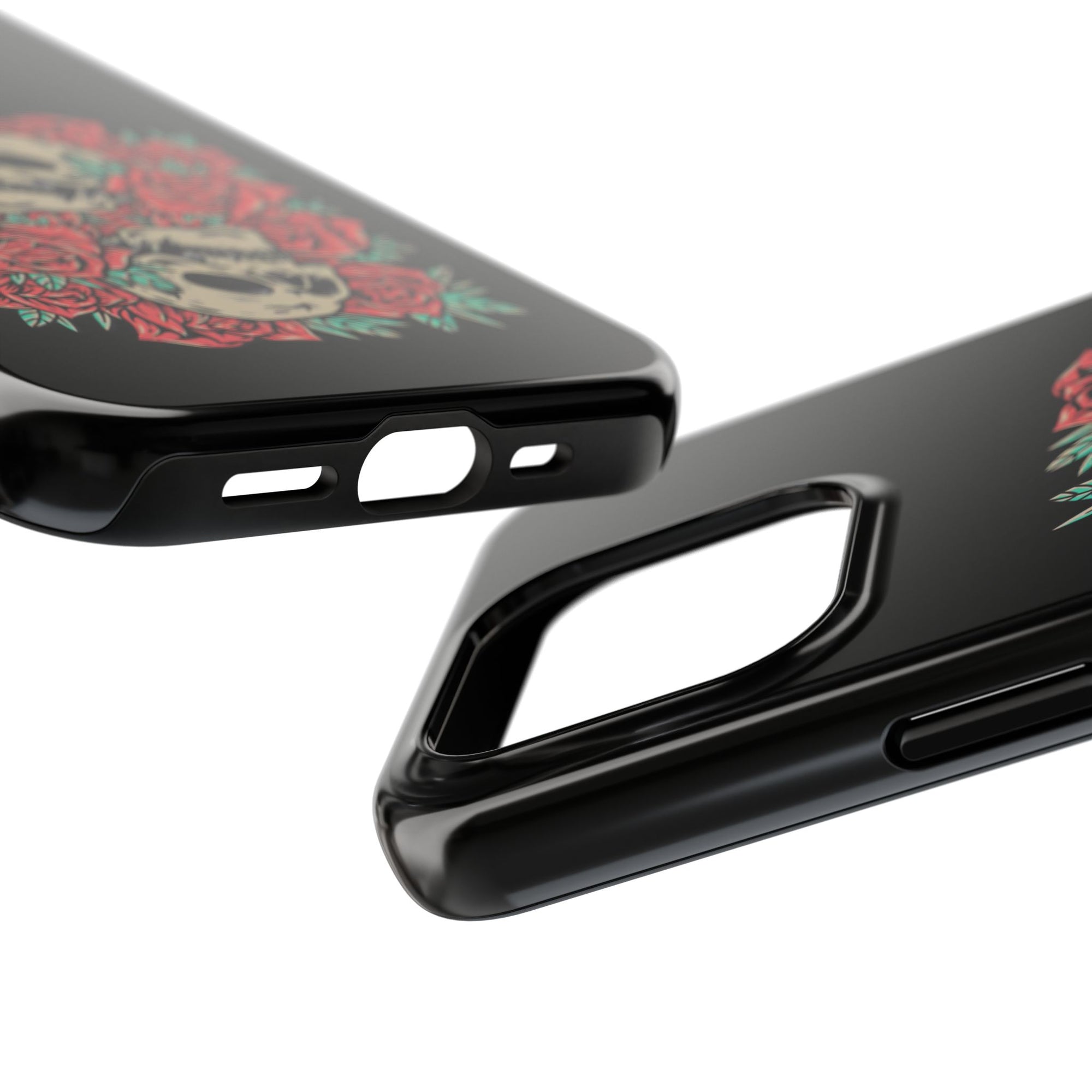 Stylish Skull & Roses Phone Case, Tough Phone Cover, Floral Skull Design, Unique Gift for her, Gothic Aesthetic Accessories