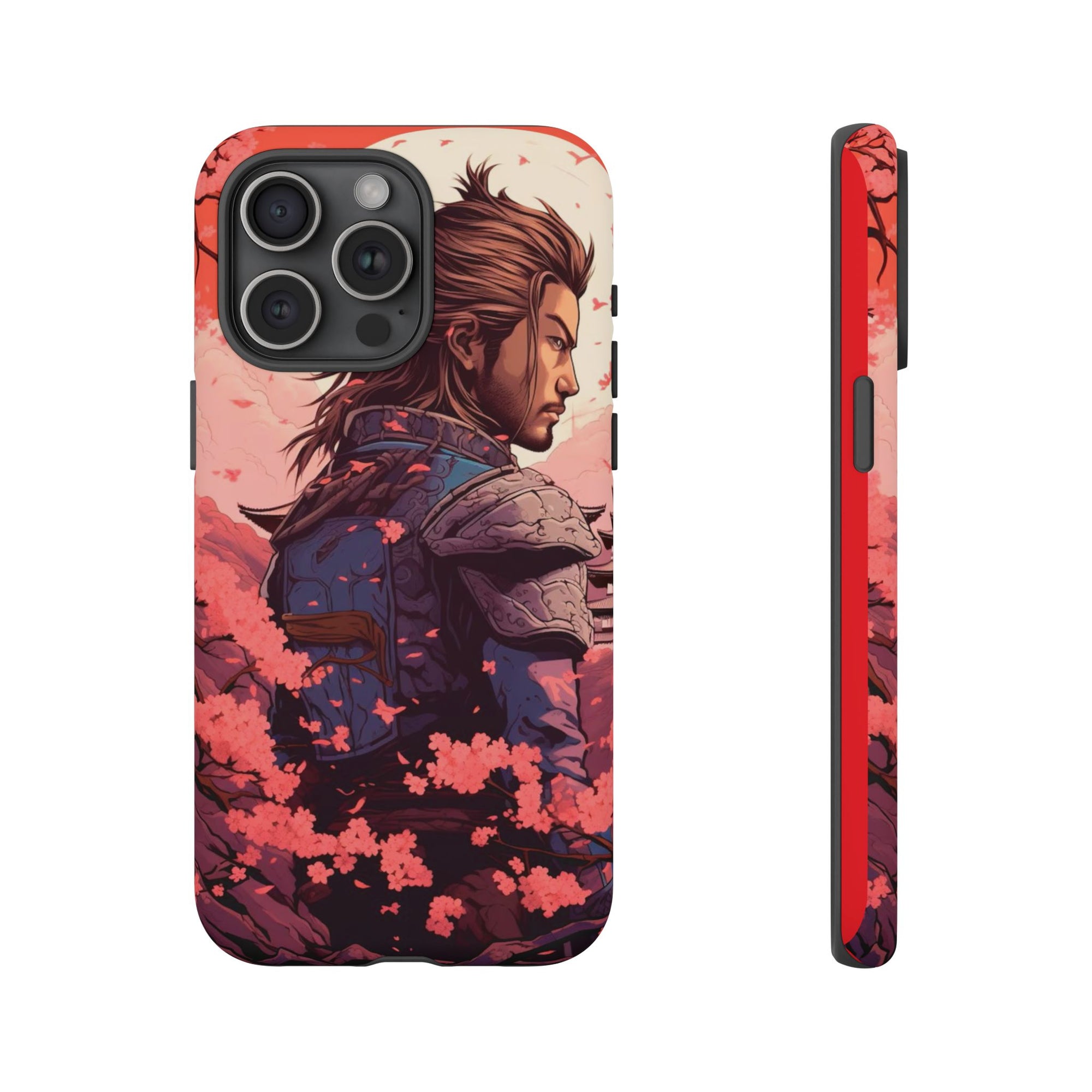 Samurai Phone Case, Tough Cases for Men, Cherry Blossom Art, Gift for Anime Fans, Unique Phone Accessory, Stylish Protection