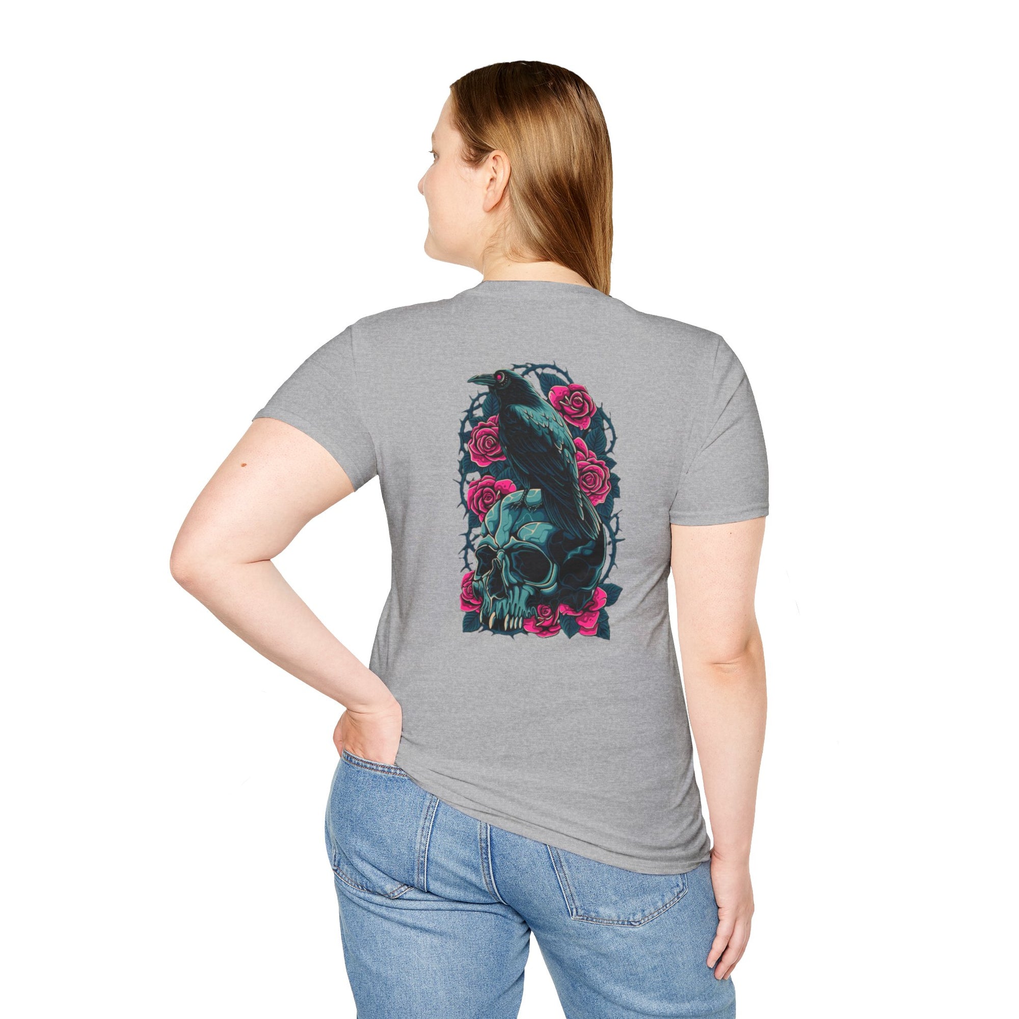 Gothic Skull & Rose Unisex T-Shirt | Boho Style Tee, Casual Wear, Gift for Her, Halloween Shirt, Graphic Tee