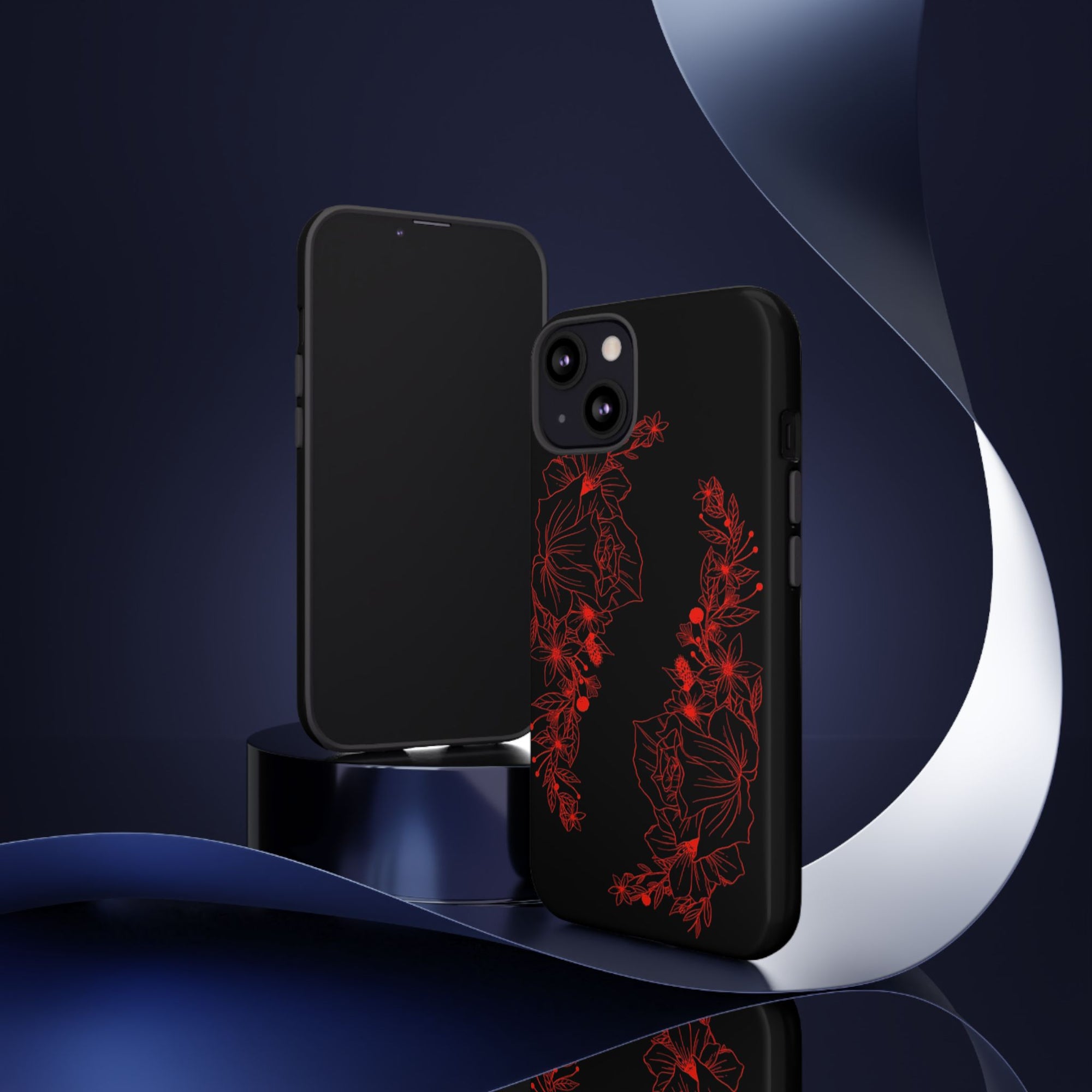 Stylish Floral Phone Case, Tough Phone Cover, Floral Design Case, Gift for Her, Black Phone Accessories
